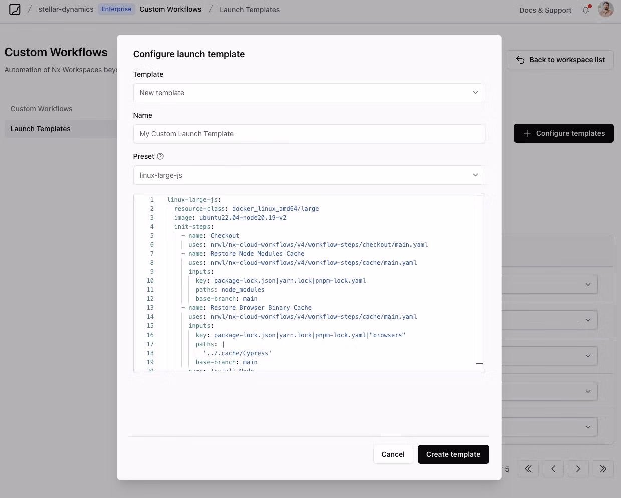 Configure custom launch template